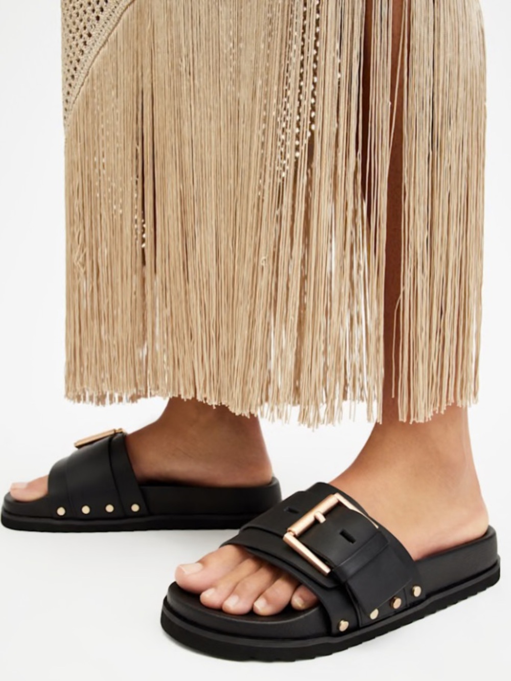 All Saints Ellie Studded Buckle Leather Slides EU40